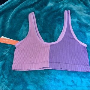 Purple and Pink Colorblock Ribbed Bra